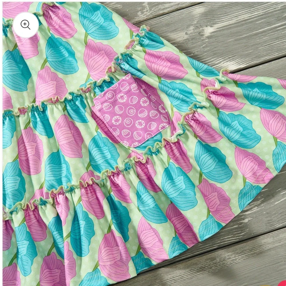 Pete + Lucy Bloomin Blossoms Colorful Kids Dress with Ruffle Sleeves, Size 5.
